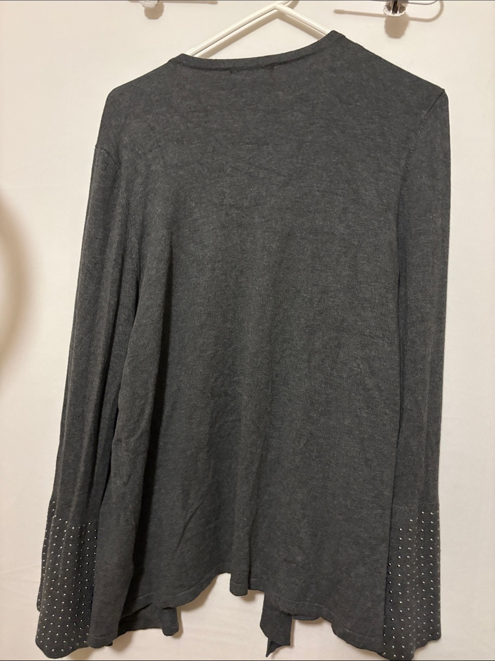 Jennifer Lopez Dark Gray Open-Front Cardigan with Studded Cuffs - Picture 5 of 7